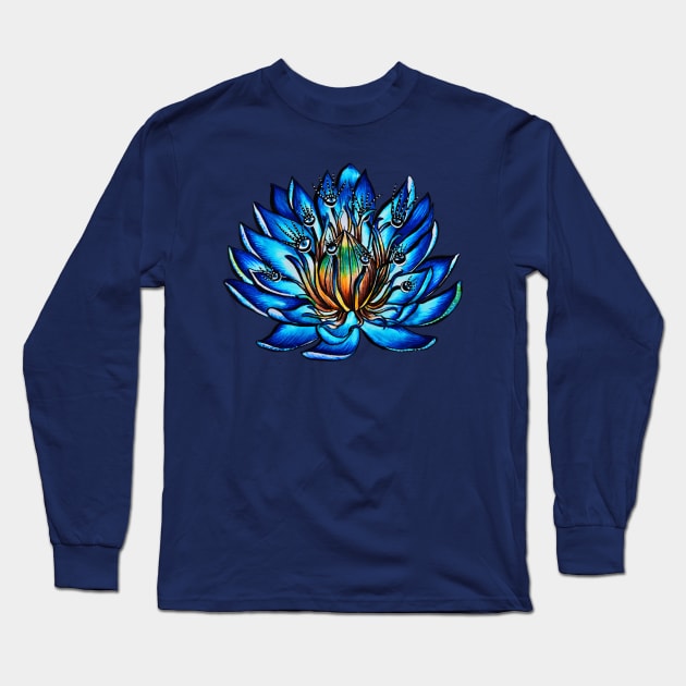 Blue Water Lily Flower Monster Long Sleeve T-Shirt by Boriana Giormova